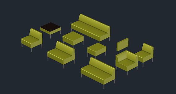 Tlorisne skice in 3D modeli sedežnih garnitur Žakelj