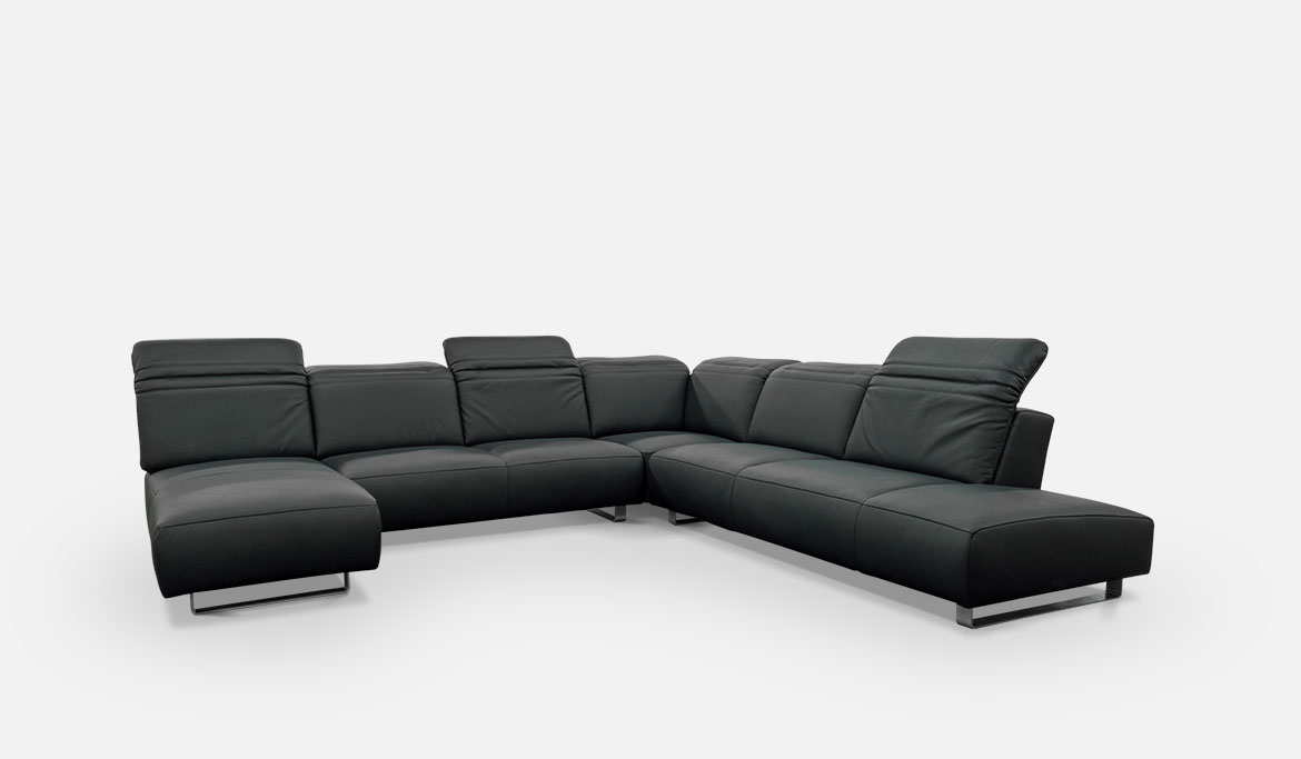 Sofa Feel in black leather kotna sedežna garnitura, usnje, goveje usnje, ležalnik