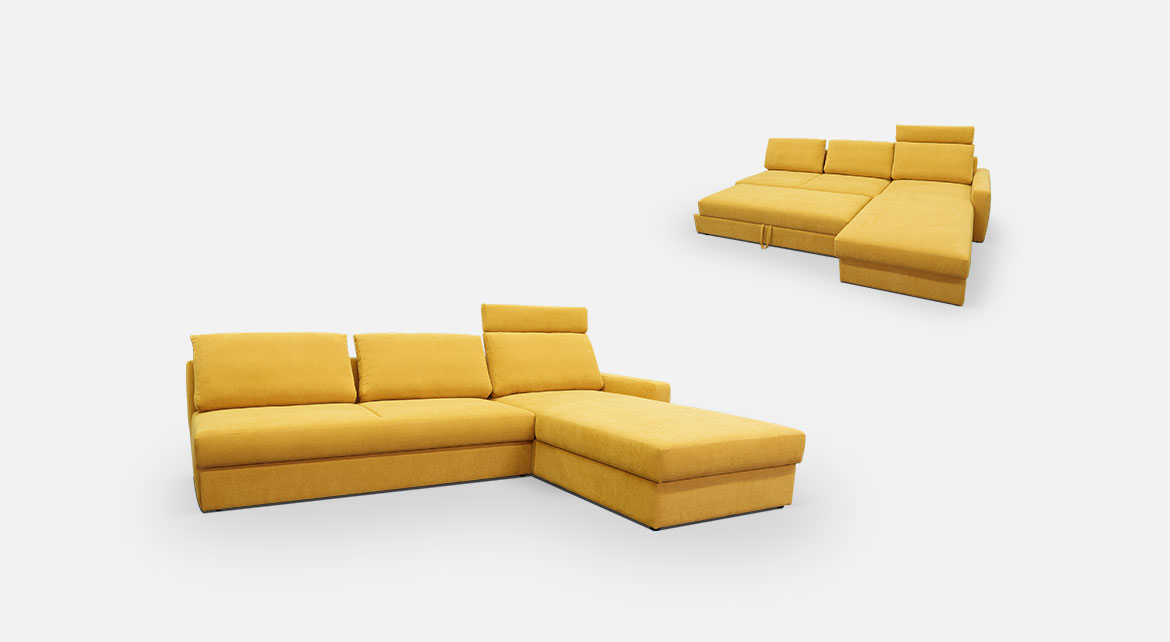 Life Le sofa in yellow ležalnik, vzglavnik, tkanina, aqua clean,