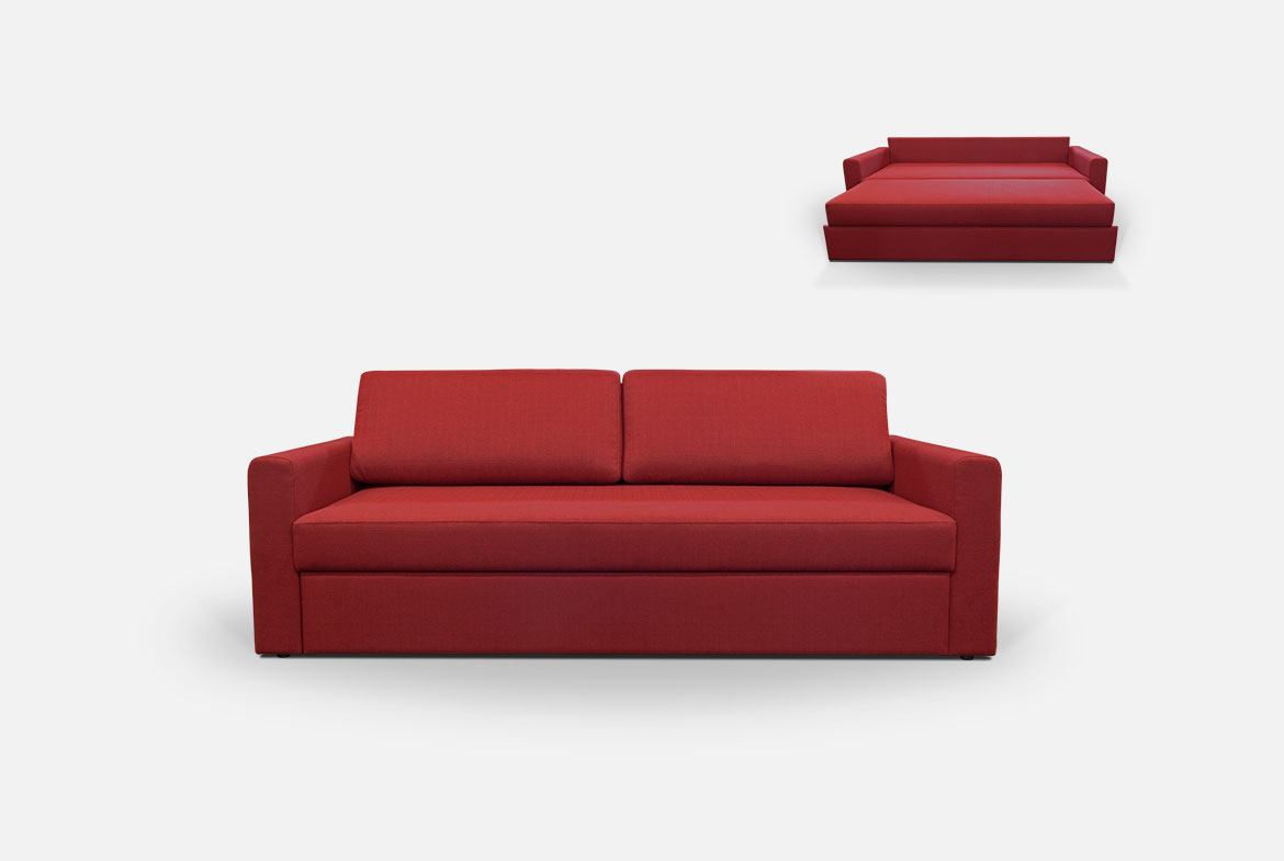 Napoli three-seater in red fabric kavč za vsakodnevno spanje, ležišče, kakovostno vzmetenje